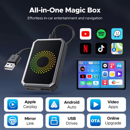 3 in 1 Wireless Carplay AI box Android Auto Adapter Converter w/Netflix YouTube