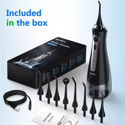 Cordless Water Flosser Dental Oral Irrigator Floss Pick Teeth Cleaner w/Jet Tips Black