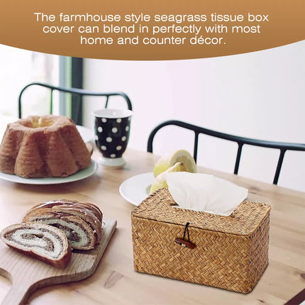 Handmade Rattan Woven Tissue Box Cover Wicker Napkin Paper Case Holder