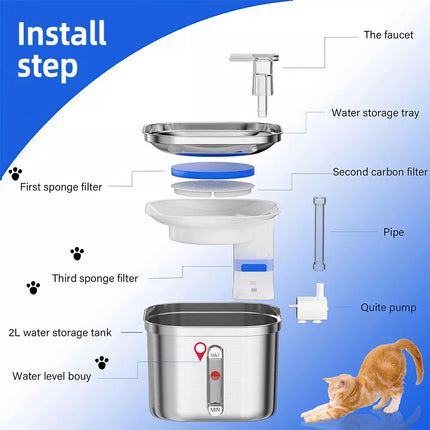Electric Cat Water Fountain Pet Automatic Sensor Drinking Dispenser Filter Set
