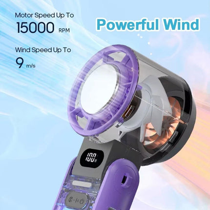 Purple Strong Wind Cooling Fan Portable Handheld Turbo Fan Speeds Neck Blower Mini
