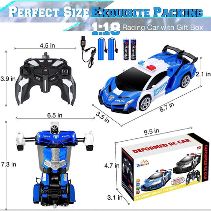 Transformer RC Robot Car 2 IN1 Remote Radio Control Xmas Gift Toys for Kids Blue/White