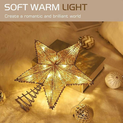 Gold Christmas Tree Topper Star Light Xmas Toppers Decorations Battery Operated