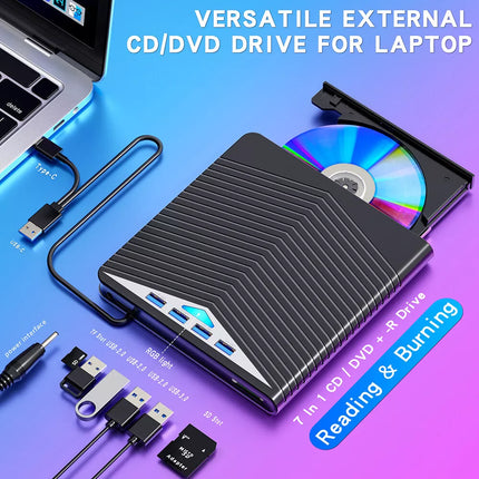 USB External CD RW DVD ROM Writer Burner Player Drive for Laptop PC Mac Windows
