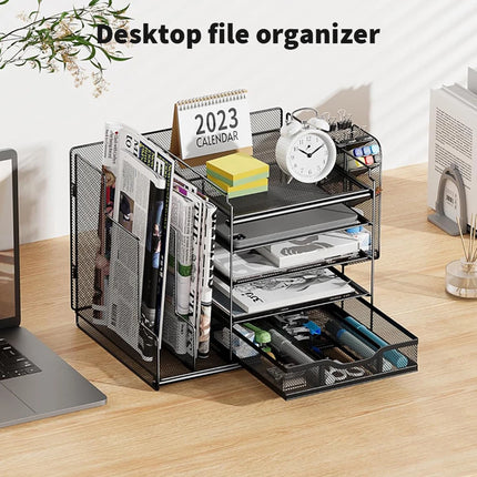 Desktop File Paper Organizer Holder Document Storage Rack Home Office Shelf Tray