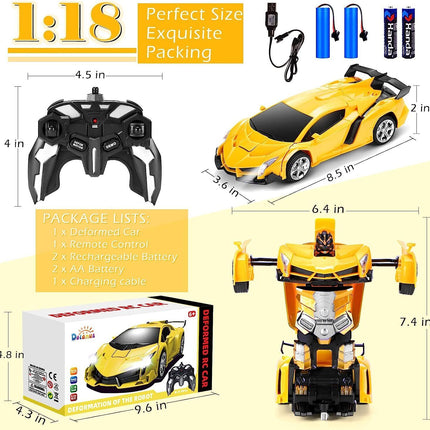 Transformer RC Robot Car 2 IN1 Remote Radio Control Xmas Gift Toys for Kids Yellow