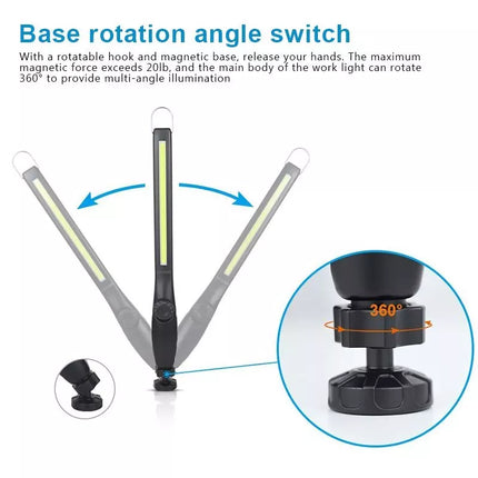 2pcs USB Rechargeable LED COB Work Inspection Light Magnetic Repair Lamp w Hook