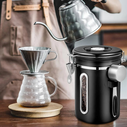 1.8L Coffee Canister Airtight Coffee Storage Jar Vacuum Storage Bean Container