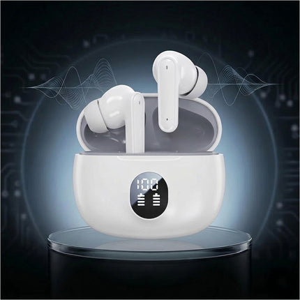 White Wireless Bluetooth Earphones Headphones Earbuds with Mic Noise Cancellation