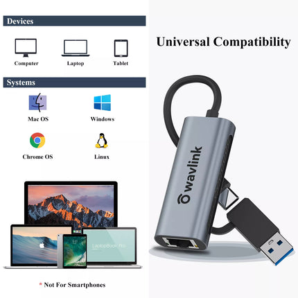 2.5G USB C Ethernet Adapter USB A Network Adapter Laptop RJ45 Adapter
