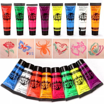 8pcs Fluorescent Face Paint Set Glow Art Neon Makeup for Adults Boys and Girls
