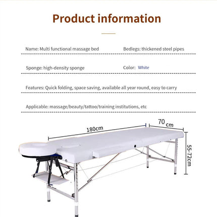 White Portable Folding Massage Table Bed Beauty Acupuncture Spa Chair Adjustable 180cm