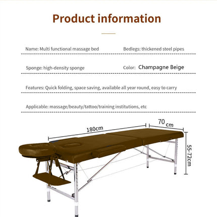 Champagne Beige Portable Folding Massage Table Bed Beauty Acupuncture Spa Chair Adjustable 180cm