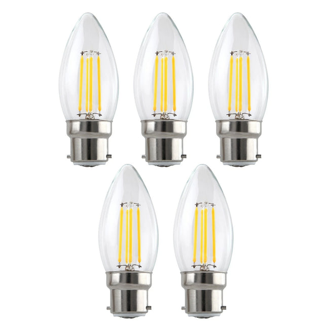 5 x LED Filament Candle Lamp B22 4W 3000k Warm White Light 450 lm Glass Bulb SAA