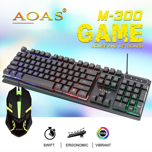 Wired Gaming Keyboard and Mouse Pad Combo Ergonomic LED Backlight for PC Laptop