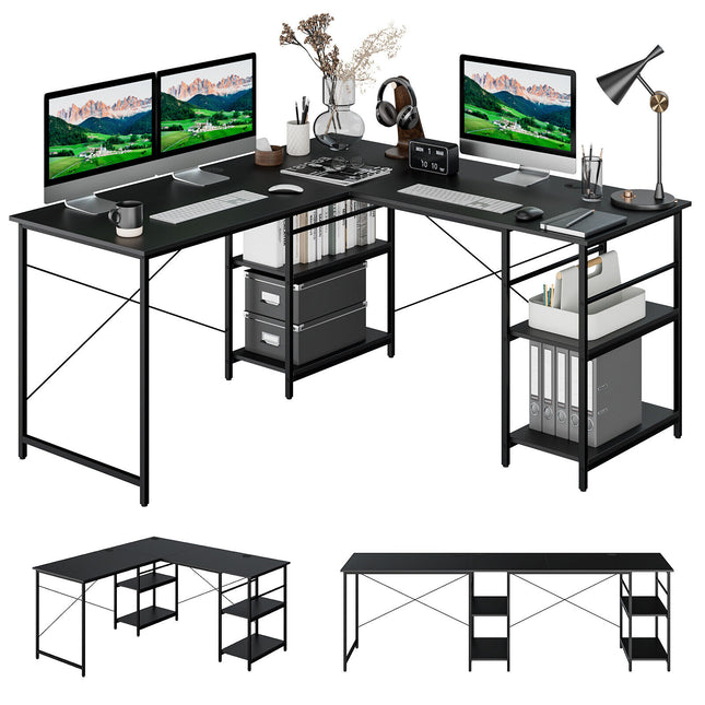 Computer Desk Convertible L-shaped Study Writing Table Metal Frame Black