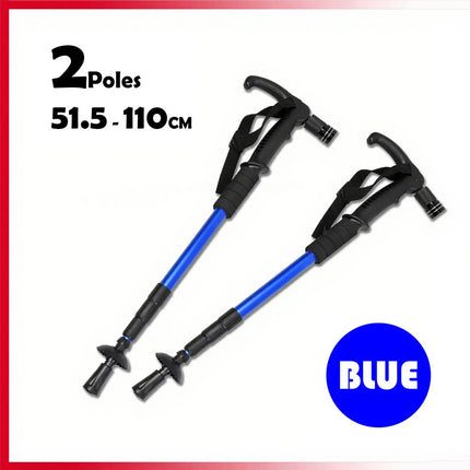 Hiking Trekking Poles Walking Sticks LED Adjustable Anti Shock Camping Blue