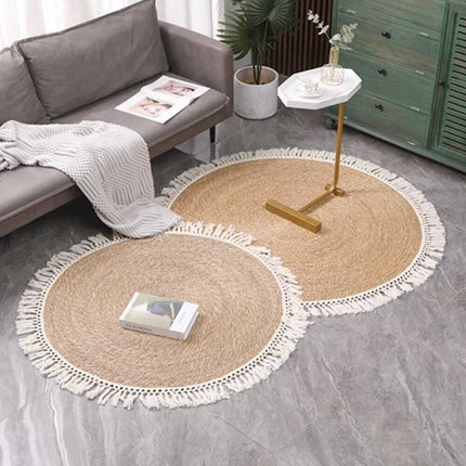 Round Jute and Cotton Rug and Hand braided Jute Carpet Floor Mat Brown