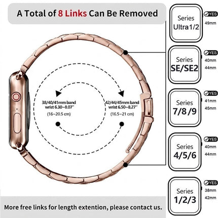 Apple Watch Band Strap iWatch Stainless Steel Series 11 10 9 8 Ultra SE 42 46mm Rose Gold