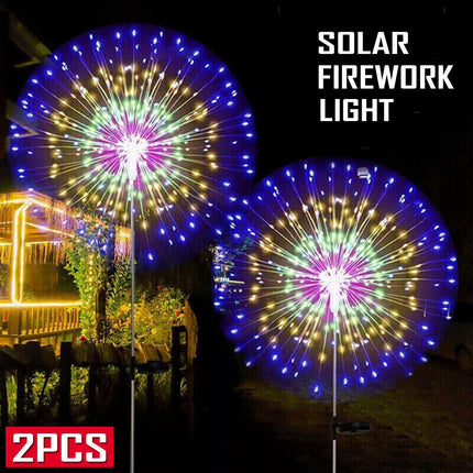 2X Solar Fireworks 150 LED String Lights Fairy Starburst Xmas Garden Night Lamp Multicolor