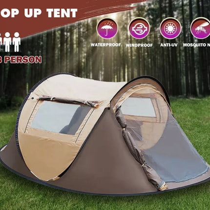 Waterproof Instant Up Beach Camping Tent 3 Person Pop up Tents Family Hiking Dom