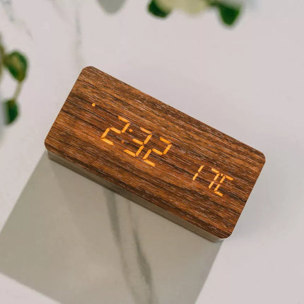 Wooden LED Digital Alarm Clock Temperature Bedside Table Time Display Room Decor