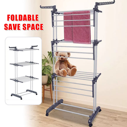 3 Tiers Foldable Garment Hanger Clothes Airer Drying Stand Laundry Support Horse