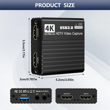 4K HDMI Capture Card1080P 60FPS Audio Video For Nintendo Switch/PS5/PS4/Xbox