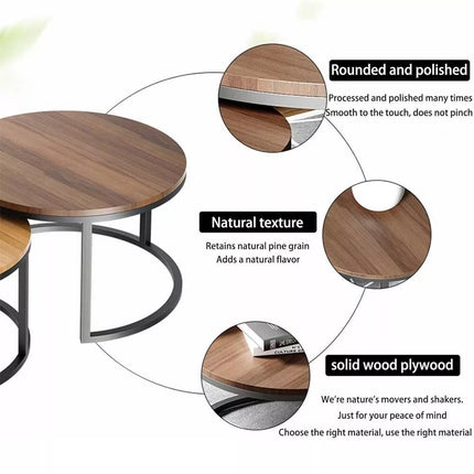 Set of 2 Round Wood Coffee Table Nesting Table End Sofa Bedside Side Furniture