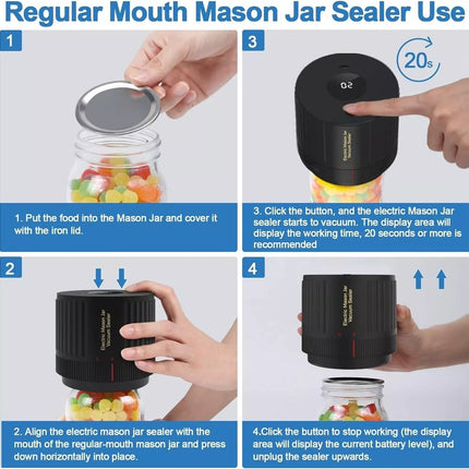 Electric Mason Jar Vacuum Sealer Kit -Wide and Regular Mouth Mason Jars