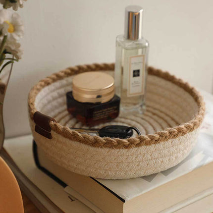 Set of 3 Cotton Rope Knit Small Baskets Woven Storage Organizer Bins Nesting Beige