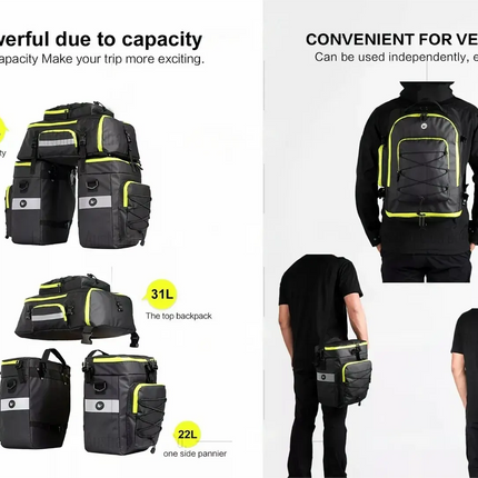 Bike Bicycle Rear Rack Pannier Bag Waterproof 75L Box Rhinowalk 3 in 1 detach