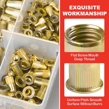 160PCS Heavy Duty Nut Rivet Riveter Rivnut Nutsert Gun Riveting Kit Thread M3-12