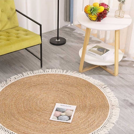 Round Jute and Cotton Rug and Hand braided Jute Carpet Floor Mat Brown