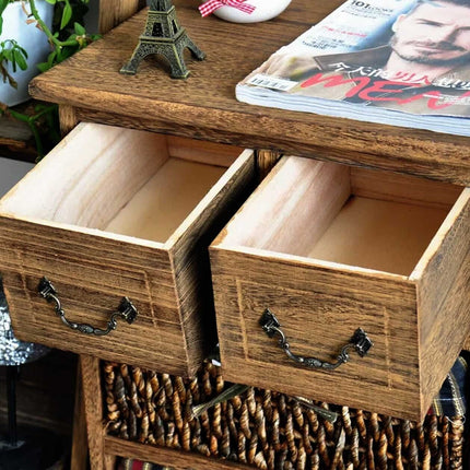 Country-style Cabinet Bed Side Table Vintage Cottage 3 Layers With 2 Baskets