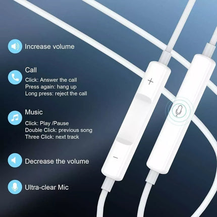 3.5mm Audio Jack Headphones Wired Earphones Volume Control & Microphone Cable Au