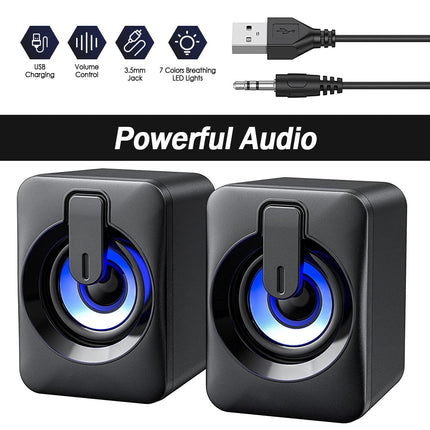 USB Wired Computer Speakers for Desktop PC Laptop Stereo LED RGB Light Soundbar