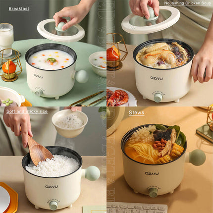 Green&White with Steamer 1.8L Portable Electric Hot Pot Trio Power Cooker Non Stick Pot Steamer 220V