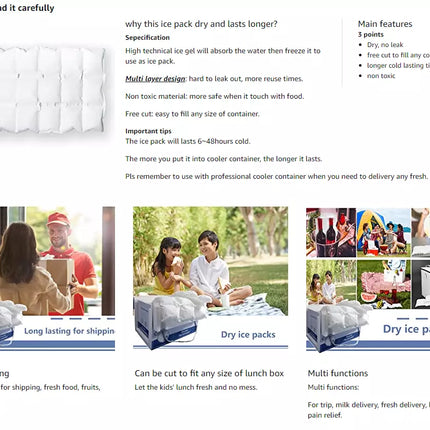 10 Sheets Reusable Dry Ice Packs Cold Packs Gel Shipping Cooler Lunch Bags BBQ Fish Party