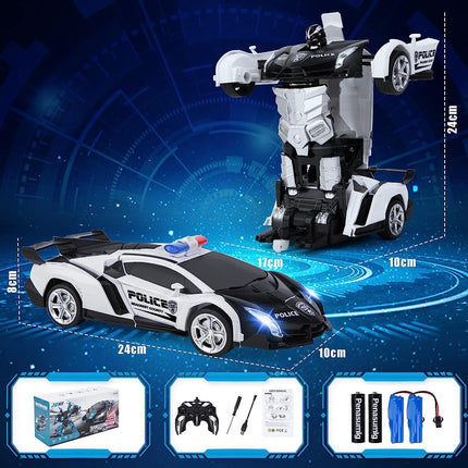 Transformer RC Robot Car 2 IN1 Remote Radio Control Xmas Gift Toys for Kids Black/White