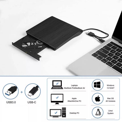 USB 3.0 External DVD CD VCD Writer Burner Reader Player Optical Drive for Laptop