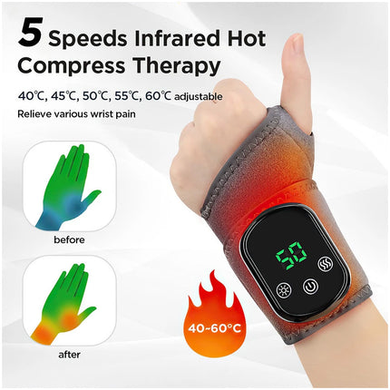 USB Rechargeable Heated Wrist Massager with Vibration Hand Brace for Pain Relief