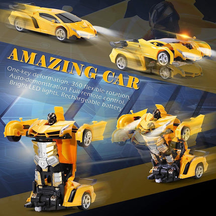 Yellow 1:18 Transformer RC Robot Car Remote Control For Kids Boys Toys 360° Rotating