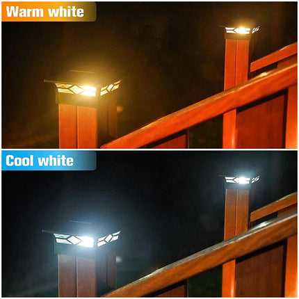 2x LED Solar Powered Deck Post Lights Garden Cap Square Landscape Fence Lamps