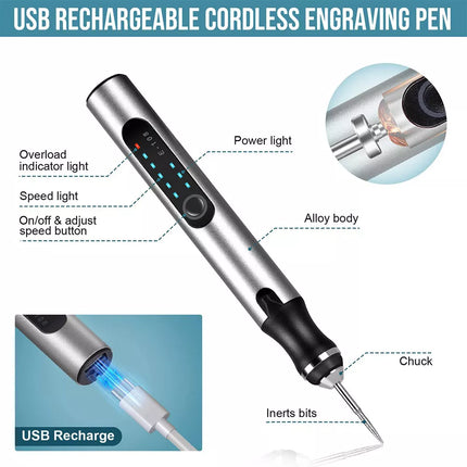 Set Electric Engraving Pen Cordless Carving Pen USB Micro Engraver with 37 Bits