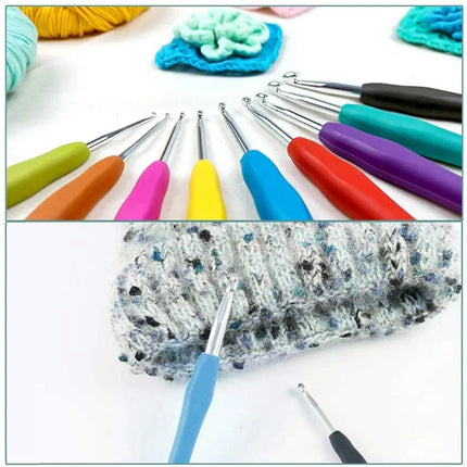 59Pcs Beginner Crochet Hooks Kit 5 Roll Yarn Knitting Needles Sewing Tools Pink