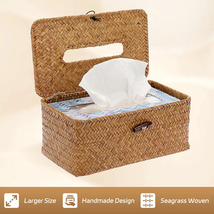 Seagrass Tissue Box Napkin Storage Holder Case Woven Tissue Organizer Khaki