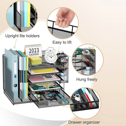 Desktop File Paper Organizer Holder Document Storage Rack Home Office Shelf Tray