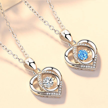 Women Crystal Necklace Chain Blue Diamond Love Jewelry Gift Romantic For Her