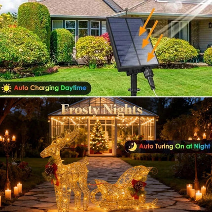 Solar-Powered Set of 2 Christmas Decoration Reindeer and Sleigh LED Yard Xmas
